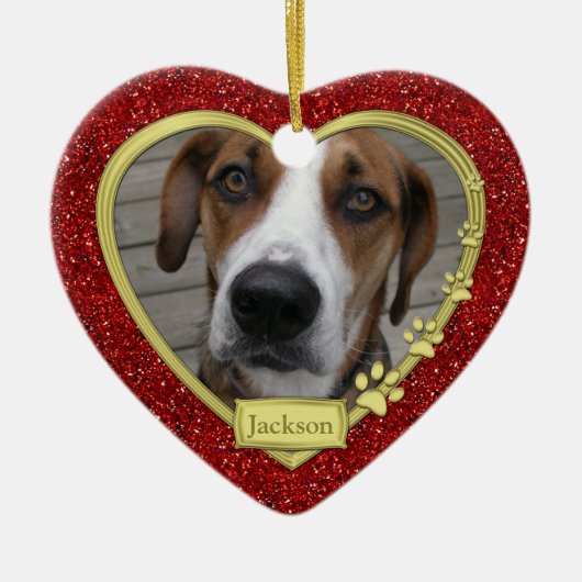 Pet Dog Memorial Foto met kerstfeest - hart Keramisch Ornament (Voorkant)
