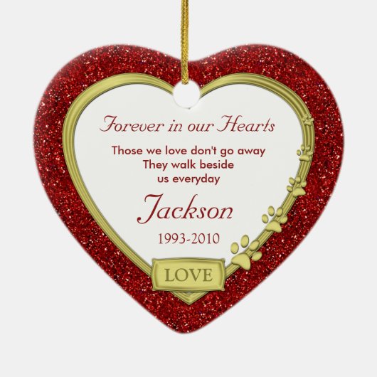 Pet Dog Memorial Foto met kerstfeest - hart Keramisch Ornament (Achterkant)