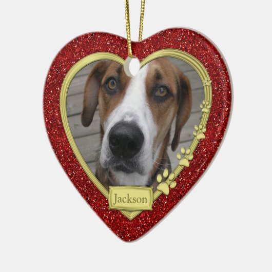 Pet Dog Memorial Foto met kerstfeest - hart Keramisch Ornament (Links)