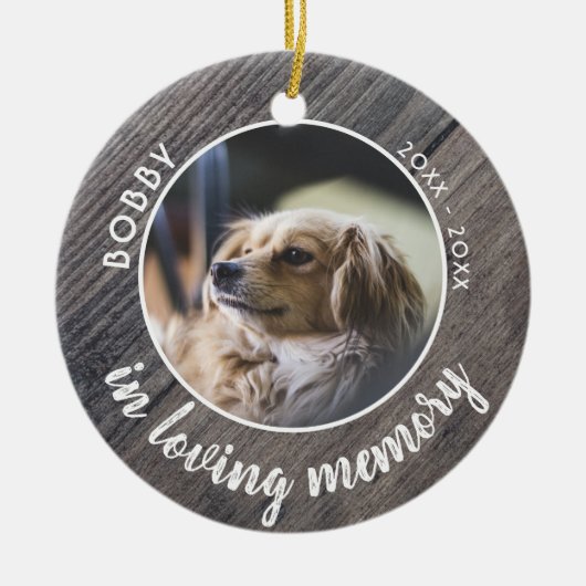 Pet Dog Memorial Foto Rustic Wood Keepslag Keramisch Ornament (Voorkant)