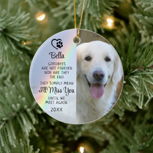 Pet Dog Memorial Goodbye Quote Foto Rainbow Keramisch Ornament (Boom)