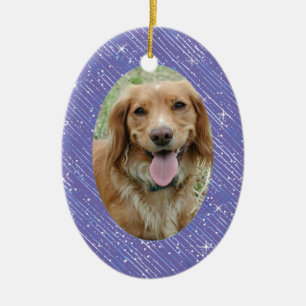 Pet Dog Memorial Paars Blue Oval Foto Kerstmis Keramisch Ornament