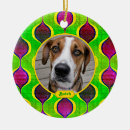 Pet Dog Memorial Paarse Groene Foto Kerst Keramisch Ornament