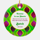 Pet Dog Memorial Paarse Groene Foto Kerst Keramisch Ornament (Achterkant)