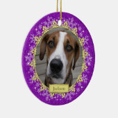 Pet Dog Memorial Paarse sneeuwvlok Foto Kerst Keramisch Ornament (Rechts)