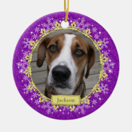 Pet Dog Memorial Paarse sneeuwvlok Foto Kerst Keramisch Ornament