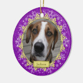 Pet Dog Memorial Paarse sneeuwvlok Foto Kerst Keramisch Ornament (Links)