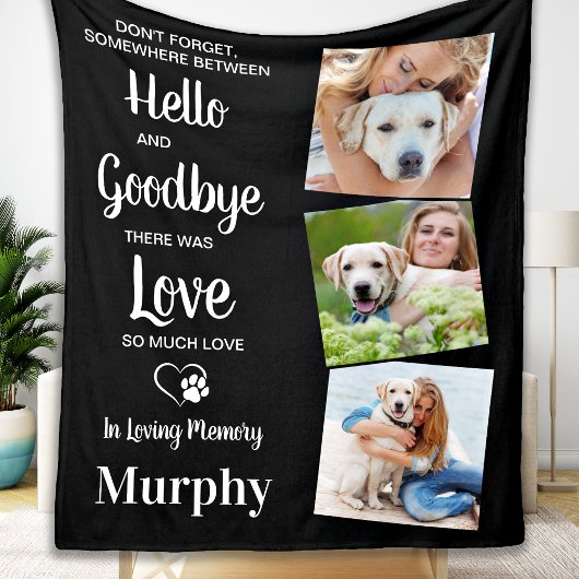 Pet Dog Memorial Personalized Pet Loss 3 Foto Fleece Deken