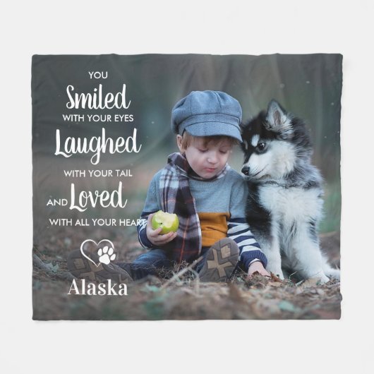 Pet Dog Memorial Persoonlijke foto Sympathie Fleece Deken (Voorkant (Horizontaal))