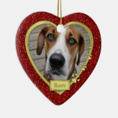 Pet Dog Memorial Rode Foto Hart Kerstmis Keramisch Ornament (Rechts)