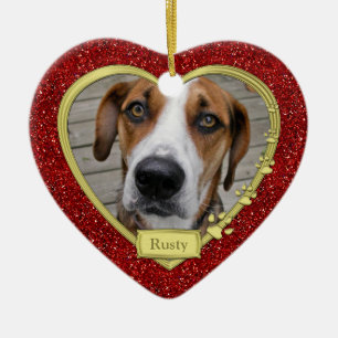 Pet Dog Memorial Rode Foto Hart Kerstmis Keramisch Ornament