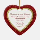 Pet Dog Memorial Rode Foto Hart Kerstmis Keramisch Ornament (Achterkant)