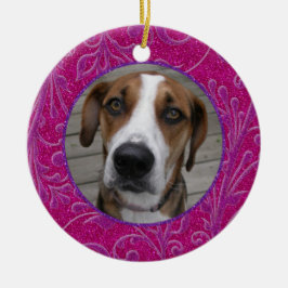 Pet Dog Memorial Roze Paarse foto Kerst Keramisch Ornament