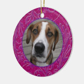 Pet Dog Memorial Roze Paarse foto Kerst Keramisch Ornament (Links)