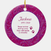 Pet Dog Memorial Roze Paarse foto Kerst Keramisch Ornament (Achterkant)
