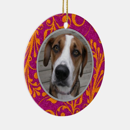 Pet Dog Memorial Roze Sinaasappel Foto Kerst Keramisch Ornament (Rechts)