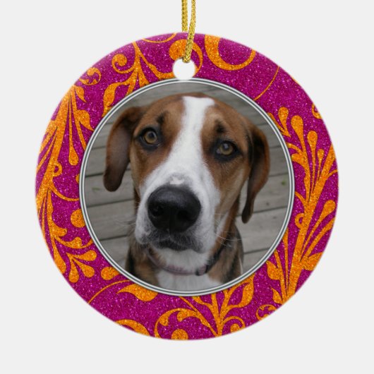 Pet Dog Memorial Roze Sinaasappel Foto Kerst Keramisch Ornament (Voorkant)