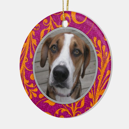 Pet Dog Memorial Roze Sinaasappel Foto Kerst Keramisch Ornament (Links)