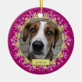 Pet Dog Memorial Roze Sneeuwvlok Foto Kerstmis Keramisch Ornament