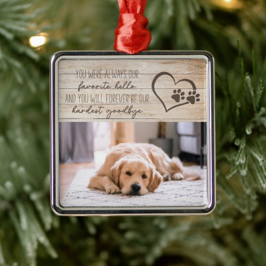 Pet Dog Memorial Rustic Wood Foto Collage Metalen Ornament (Boom)