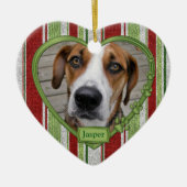 Pet Dog Memorial Stripes Foto Hart Kerstmis Keramisch Ornament (Voorkant)