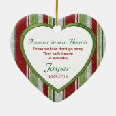 Pet Dog Memorial Stripes Foto Hart Kerstmis Keramisch Ornament (Achterkant)