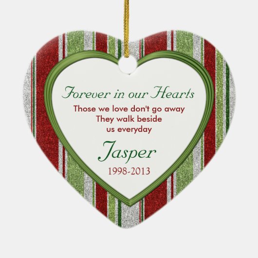 Pet Dog Memorial Stripes Foto Hart Kerstmis Keramisch Ornament (Achterkant)