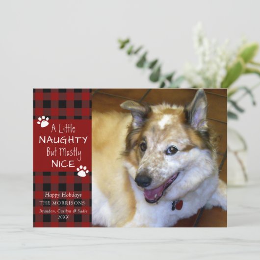 Pet Dog Naughty en Nice Red Black Pset Feestdagenkaart (Staand voorkant)