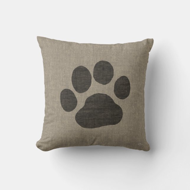Pet Dog Paw Print | Faux Linen Burlap Style Kussen (Voorkant)