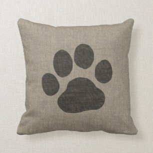 Pet Dog Paw Print   Faux Linen Burlap Style Kussen