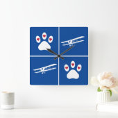 Pet Dog Paw Print & Vliegtuig, Schattige Luchtvaar Vierkante Klok (Huis)