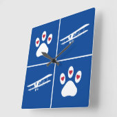 Pet Dog Paw Print & Vliegtuig, Schattige Luchtvaar Vierkante Klok (Hoek)