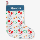 Pet Dog Paw Prints gepersonaliseerd Kleine Kerstsok (Voorkant)