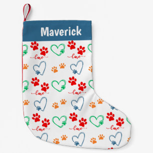 Pet Dog Paw Prints gepersonaliseerd Kleine Kerstsok