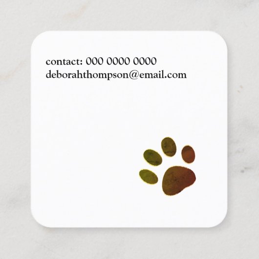 Pet Dog Paw visitekaartje (Achterkant)