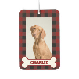 Pet Dog Photo & Name on Red & Black Buffalo Plaid Luchtverfrisser