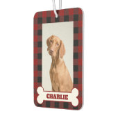 Pet Dog Photo & Name on Red & Black Buffalo Plaid Luchtverfrisser (Links)