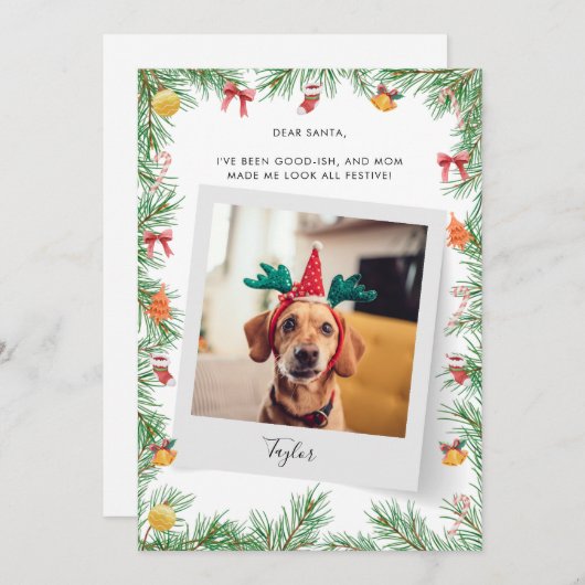 Pet Dog Photo Naughty of Nice Custom Christmas Feestdagenkaart (Voorkant / Achterkant)