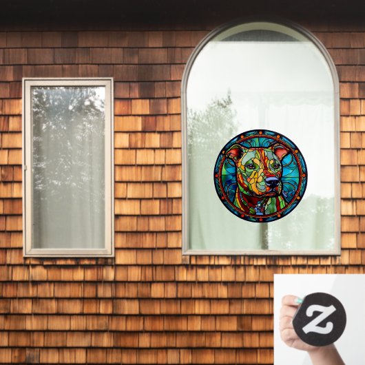 Pet Dog Pit Bull Faux Glas in lood Raamsticker (Huis Raam)