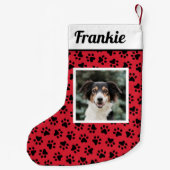 Pet Dog Red en Black Paw Drukt Aangepaste foto Kleine Kerstsok (Achterkant)