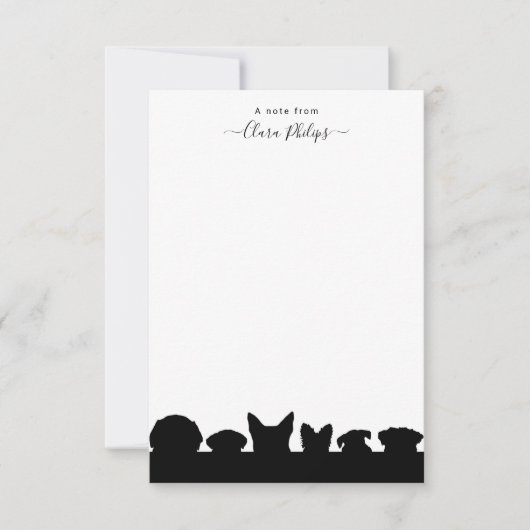 Pet dog silhouettes note card met naam bedankkaart (Voorkant)