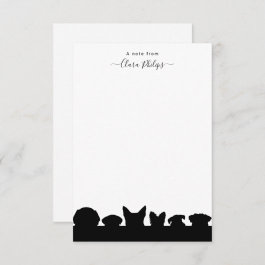 Pet dog silhouettes note card met naam bedankkaart (Voorkant / Achterkant)