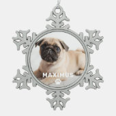 Pet Dog Simple Paw Print Custom Name Photo Tin Sneeuwvlok Ornament (Voorkant)