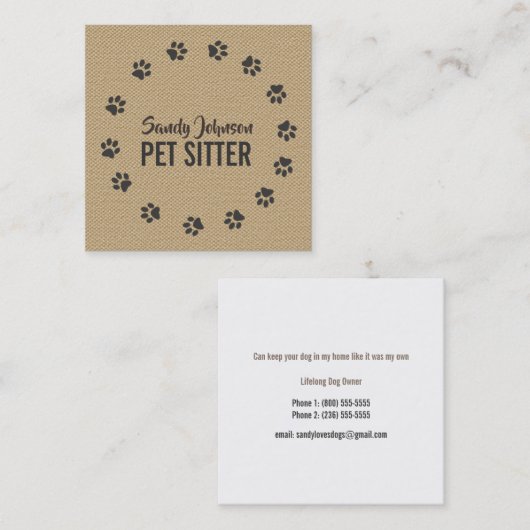 Pet Dog Sitter Sitting Services Business Vierkante Visitekaartje (Voorkant / Achterkant)