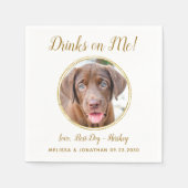 Pet Dog Wedding Drinken op me Foto Elegant Gold Servet (Voorkant)