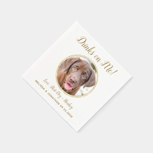 Pet Dog Wedding Drinken op me Foto Elegant Gold Servet (Hoek)