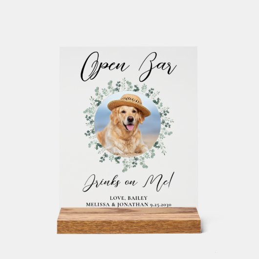 Pet Dog Wedding Open Bar Aangepaste foto-Drinken Acryl Bord (Voorkant)