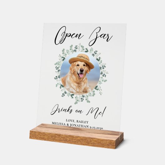 Pet Dog Wedding Open Bar Aangepaste foto-Drinken Acryl Bord (Hoek)