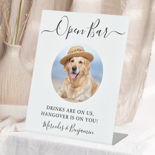 Pet Dog Wedding Open Bar Aangepaste Foto Drinken o Reclamebord Met Voetstuk