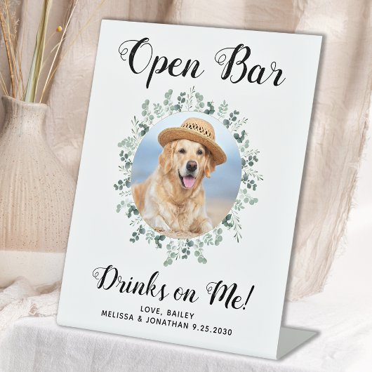Pet Dog Wedding Open Bar Aangepaste foto-Drinken Reclamebord Met Voetstuk